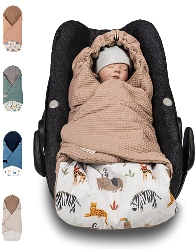 ULLENBOOM Einschlagdecke Babyschale, 100% OEKO-TEX Materialien, Sand-Savanne (Made in EU) - Babydecke für Kindersitz oder Kinderwagen, kuschelige Decke für Babys, Ideal für Herbst und Winter