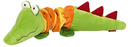 SIGIKID 42956 Rattel Krokodil, PlayQ Lernspielzeug, Plüschtier mit Vibrations-Rassel: spielen, erkennen, entdecken, Funktionen nutzen - für Babys & Kinder ab 3 Monaten, Grün-Orange/Krokodil 31 cm