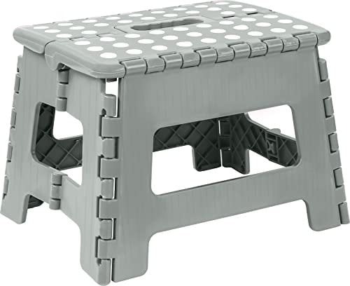 Utopia Home Faltbarer Tritthocker 9 Zoll, Anti-Rutsch-Oberfläche für Kinder und Erwachsene, tragbarer Kunststoff Klapphocker mit Tragegriff, 300 lbs Belastbarkeit, 1er Pack, Groß, Grau.