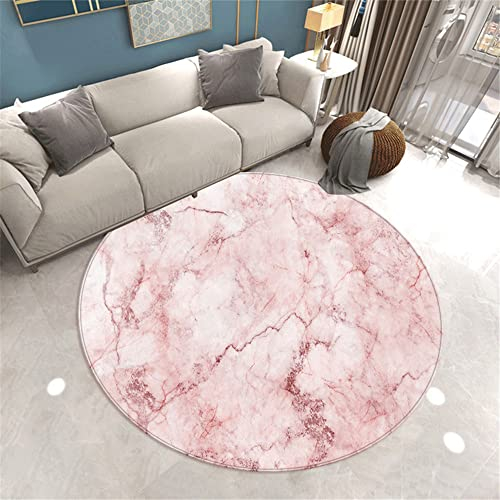 Morbuy Rund Teppich Wohnzimmer Flanell Kurzflor Teppiches, 3D Marmor Drucken klein Teppich Waschbar rutschfest Krabbelmatte für Kinderzimmer Schlafzimmer Dekoration (160cm,rosa)
