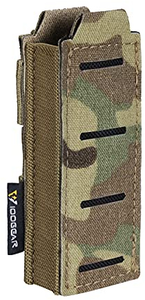 IDOGEAR Single Pistol Mag Pouch Elastic Molle Top Open Pouch for Glock M1911 92F 9mm .40 Magzines Flashlight Holster (Multi-camo)