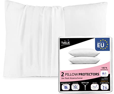 Twillie 2er Set Wasserdichter Kissenbezug - für Kopfkissen 40 x 70 - Oeko Tex® zert Kopfkissenbezug Jersey Micro Atmungsaktiv - Ultradünn und Ultraweich – Reißverschluss