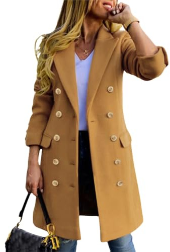 IDEALSANXUN Cappotti da donna in lana autunno/inverno, cappotto midi doppiopetto, trench, Cammello, X-Small