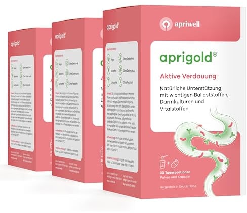 Aprigold - Schwung, Regelmäßigkeit & Geschmeidigkeit - Mit Ballaststoffen & Bakterienkulturen - 1.260g Pulver & 90 Kapseln - 3-Monats-Pack