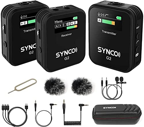 SYNCO G2(A2), Sistema de micrófono Lavalier inalámbrico 2,4G, transmisor Dual y 1 Receptor, micrófono de Solapa para Vlogging Streaming Youtube