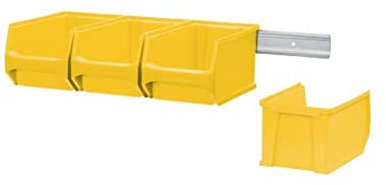 Wandleiste mit 4x Gelbe Sichtlagerbox 3.0 | HxBxT 12,6x60,5x23,6cm | Wandhalterung, Kleinteileaufbewahrung, Sortimentsboxhalterung