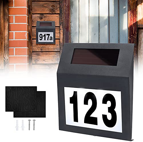 TRMLBE Hausnummer Beleuchtet Solar mit 2 LEDs Solar Hausnummer Anthrazit Hausnummernleuchte aus Edelstahl mit Dämmerungsschalter Hausnummernschild Solarleuchte für außen - Anthrazit