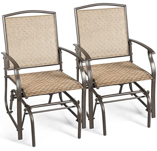 COSTWAY Fauteuil à Bascule Lot de 2 avec Accoudoirs, Fait en Textilène Confortable, Chaise à Bascule de Jardin Cadre en Acier pour Cour Terrasse Piscine 58 x 70 x 94 cm Charge 150KG