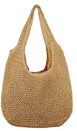 SUKUTU Femmes Grand Sac de Plage en Rotin de Paille Hobo Sacs à Main Poignée été Sac à Main en Paille tissé à la Main Intérieure