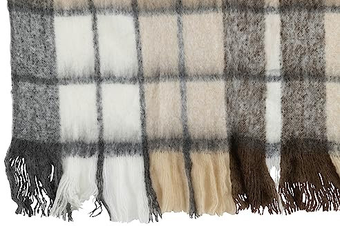 J-Line Plaid à Carreaux - Polyester - Beige - 180 x 130 cm