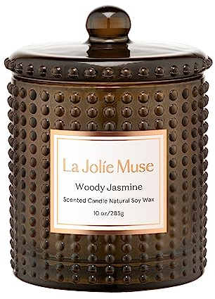 LA JOLIE MUSE Velas de Jazmín Amaderado para el Hogar, Velas de Lujo para Mujer, Velas de Regalo para Mujer, Velas de Cera de Soja Natural, 75 Horas, 285, grs.
