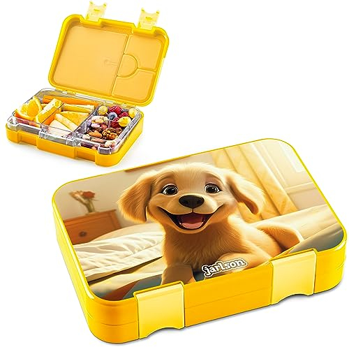 Jarlson® Brotdose Kinder mit Fächern - TONI Lunchbox - Bento Box auslaufsicher – Jausenbox für Kindergarten und Schule - Mädchen und Jungen | Vesperbox | Snackbox (HUND)