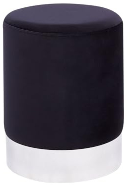 Beliani Pouf rund Samt schwarz Metall Silber Samthocker Sitzhocker Glamour Look Brigitte
