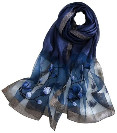 Silk Scarf Women Seidenschals Damen Shawl Satin Natural Pure Hijab Thin Masks Silk Cloth Luxury Binder Senior Handmade Seidentuch Damen Muslin Lotus Beach Scarf 180 * 70CM (Blue)