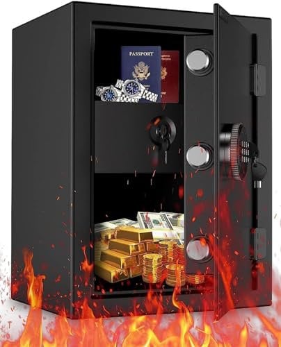 WASJOYE Tresor Feuerfest Wasserdicht Safe, Groß Möbeltresor mit Schlüssel, Elektronischem Tresor mit Feuerfeste Schublade, Digital Wandtresor für Zuhause, Geschäft, Büro, Hotel, Geld, Dokument, 50L