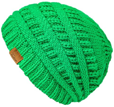 Pleneal Beanie-Mütze für Damen, Slouchy Hats, Winter Warm Chunky Soft Warm Cable Skull Cap Beanies, Grün , Einheitsgr��e