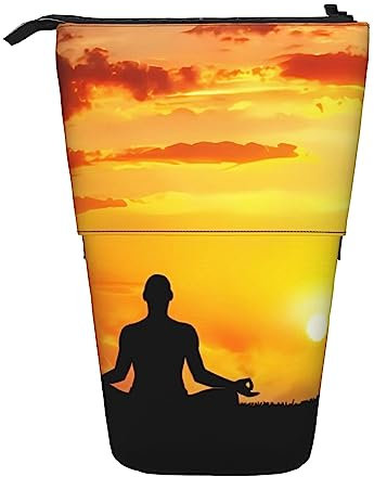 Oudrspo Federmäppchen mit Yoga-Meditation, Stand-Up-Bleistiftbeutel, niedlicher Teleskop-Bleistifthalter, Make-up-Tasche für das Büro