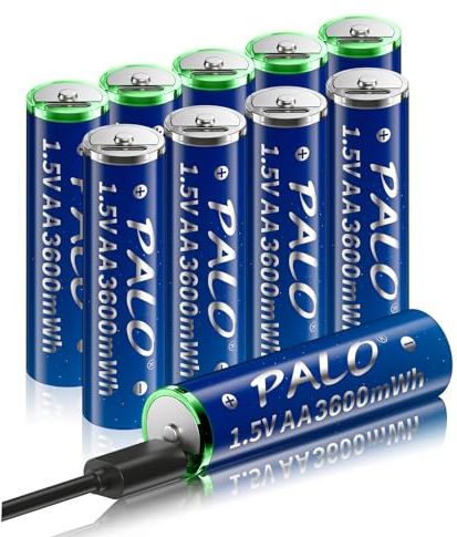 Mspalocell USB-C Lithium Piles AA Rechargeables 1.5V 3600mWh, Charge Rapide, avec Plusieurs câbles de Charge de Type C, avec témoin de Charge, 1300+ Cycles, 10 pièces Batterie Rechargeable