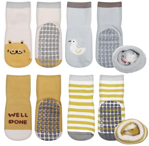 Simpeak 4 Paia Calzini Antiscivolo Bambino Cotone Bimbi Bambini, Neonato Calze para 0-5 Anni Bambino, Con Motivo a Cartoni Animati