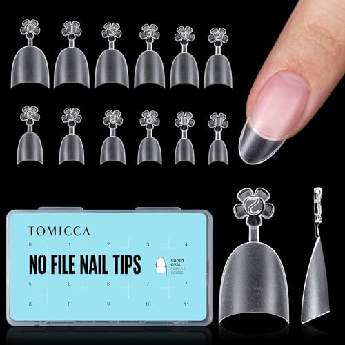 TOMICCA Capsules Ongles, 510 pcs Acrylique Ovale Court Faux Ongles Transparent Pose Français Ongle, Demi-Couverture French Nail Extension Tips, Pour Les Studios De Manucure Et Diy Nail Art 12 Tailles