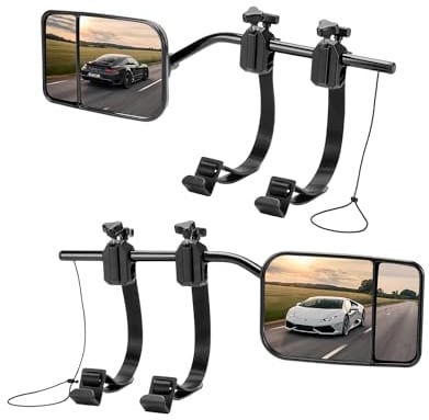 CEMOFE Convex Caravan Towing Mirror Caravan Mirrors for Cars Wing Mirror Extensions for Caravan Universal Adjustable Dual Convex Mirror with Clamps & Rubber Straps for 4x4 Motorhome RV Vans Pair