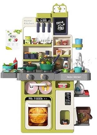 Serena & Jewel - Console de cuisine pour faire semblant de nourriture - 53 accessoires de jouet pour tout-petits, filles et garçons (3-10 ans) (Bleu)