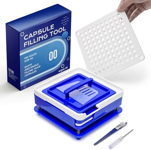Angtai JN Empty Capsule Filling Machine Size 00 (100 Holes), Capsules Filler with Detailed Instructions, Spoon and Filling Tool, Manual Capsule Filling Machine Compatible with Empty Capsules (Size 00)