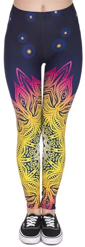Kamviluer Leggings mit hoher Taille für Damen, butterweich, künstlerisch bedruckt, 80er-Jahre-Leggings, Sport, Workout, Fitnessstudio, Laufen, Yoga, dehnbare Hose, G Mandala Lights, Einheitsgröße