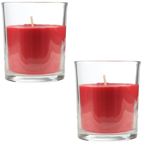 Set de 2 Candele Profumate Frutti del Bosco in Vetro 8.5x7cm, Candele Profumate Rosso in Cera Vegetale, 28 Ore di Combustione
