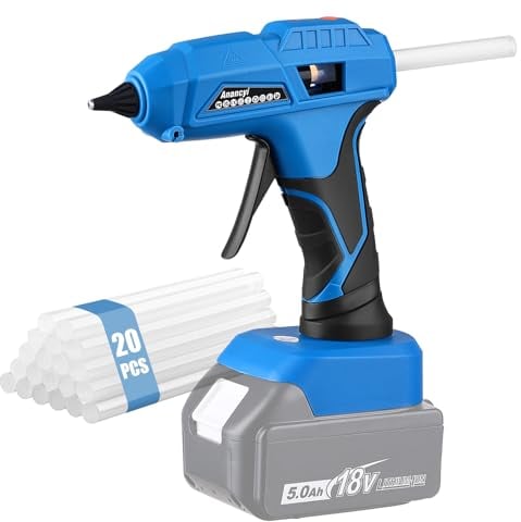 Pistola per colla a caldo a batteria, 100 W, senza fili, per batteria Makita da 18 V, con 20 bastoncini di colla da 11 mm, riscaldamento rapido per fai da te, riparazioni, artigianato (senza batteria)