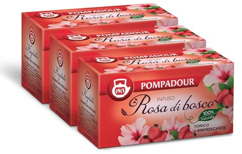 Pompadour, Infuso Rosa di Bosco®, 60 Filtri (3 Confezioni da 20 Filtri), Tonico e Rinfrescante, 100% Naturale, Senza Lattosio, Glutine e Allergeni, Vegan