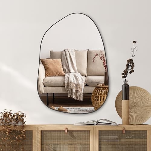 PERFNIQUE Irregular Wall Mirror Asymmetrical Mirror, 69 x 48 cm Black Mirrors for Bathroom Bedroom Living Room Entryway, Decorative Modern Wall Decor (Black,69 x 48 cm)