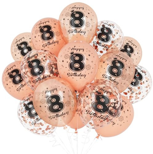 Unisun 8th Birthday Balloons for Her, 8th Birthday Decorations for Girl, Rose Gold 8 Anniversary Balloons Decor for Birthday Party Supplies
