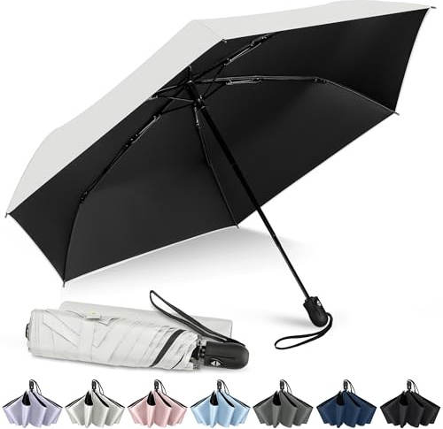 ZOMAKE Regenschirm Taschenschirm Sturmfest,Schirm Klein Automatik Leicht,Mini Umbrella Stabil 6 Rip für Herren Damen Kinder(Beige)