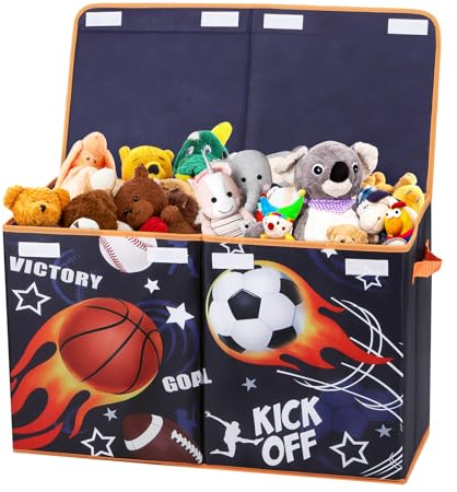 Decalsweet Football Sports Kids Large Toy Storage Box with Lid,Foldable Oxford Toy Storage Organizer Box for Boys-65×30×40cm-Toy Chest with Handles for Bedroom Nursery