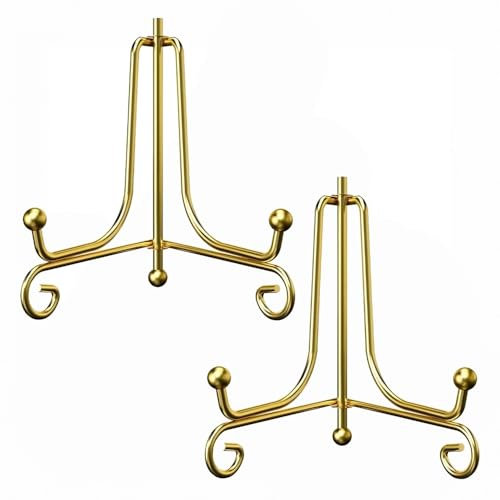 Iron Display Stand, 2 Pcs for Picture, Photo Frame, Book, Home Decoration - 4 Inch Gold Plate Holders