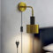 ZTWLEED Vintage Wandlampe mit Stecker,Wandleuchte Innen mit Schalter und Stecker,E27 Wandlampe Vintage 180° Verstellbarer für Schlafzimmer Wohnzimmer Korridor,Schwarz + Gold (Ohne Glühbirnen)