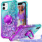 Unlicaku for iPhone 11 Case, with Ring Women Girls Bling Holographic Sparkle Glitter Cute Cover, Diamond Ring Protective Phone Case for iPhone 11, Purple