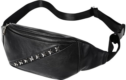 Bauchtasche Herren,Bauchtasche Herren Leder Schwarz,Gürteltasche Leder Verstellbarer Gurt Hüfttasche,Hip Bag Men Groß Fanny Pack Men für Reisen,Outdoor, Wandern