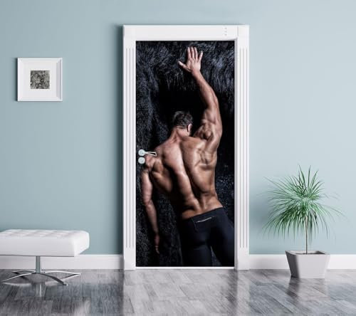 Türtapete Selbstklebend 85x200 Sexy Mann Türaufkleber 3D Türposter Muskel Fototapete Türfolie Türklebefolie Wasserdichte für Türwand Dekoration Tapete a5938