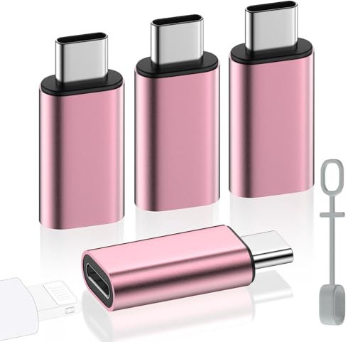 MoKo Adattatore da Lightning a USB C per iPhone Air 17 16 15 PRO Max Plus, iPad PRO/Air, Galaxy S25 S24, 4PZ Adattatore iPhone a USB C Supporto per Ricarica, Non per Auricolari/Audio/OTG, Rosa