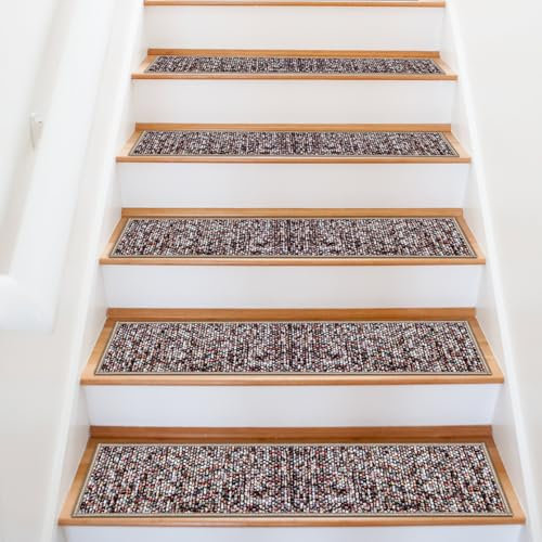 JHLGRE Tappeti per Scale Interne, 20cm*76cm 15pcs, Coprigradini per Scale, Tappetini per Scale in Legno, Tappetino Antiscivolo e Fonoassorbente con Retro Adesivo, Arancione