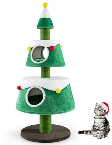 SOARS 153cm Kratzbaum Weihnachtsbaum, Katzenbaum groß mit Katzenbett, abnehmbarem Kissen, Kratzsäule, Katzenkratzbaum Weihnachten mit Fellbällen und Sternspielzeug, Aktivitätskratzbäume, Katzenmöbel