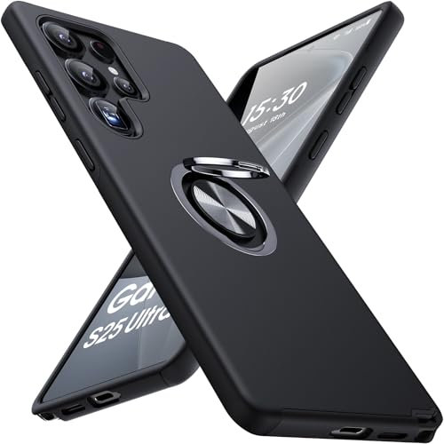 AOUIA für Samsung Galaxy S25 Ultra Hülle mit Unsichtbarem Magnetisch 360° Ring Ständer, Stoßfest Handyhülle Kompatibel Handyhülle für Galaxy S25 Ultra (Schwarz)