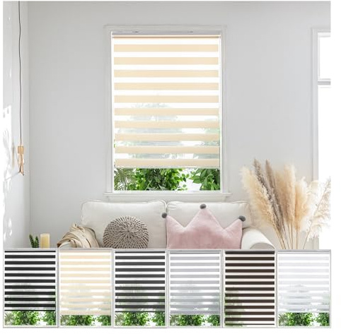 Zebra Day Night Roller Blinds - Made to Measure Day and Night Roller Window Blind with Light Filtering Privacy - Easy Fit Custom Roller Blind by Aprica (Colour Cream - Width 120cm Max - Drop 160cm)