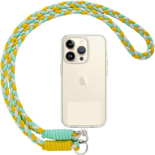 Votvloay Cordon Telephone Portable Universelle Cordon Telephone Portable avec Patch, Sangle Réglable Nylon, Compatible avec la Plupart des Coques de Téléphone,Jaune Blanc Vert Clair