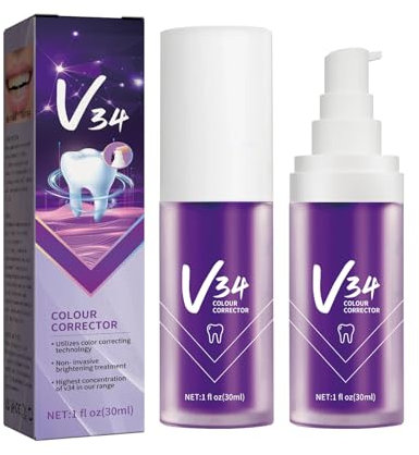 2Pezzi V34 Sbiancamento Dentale Professionale, Toothpaste, Dentifricio Correttore Colore con Doppia Azione, Formula Illuminante a Base Naturale, Per Denti Più Bianchi e Brillanti