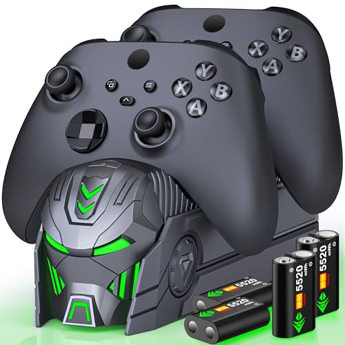 Techerleaf Rechargeable Controller Charger Station with 4X 5520mWh Battery Pack Compatible with Xbox Series X/S/Xbox One/One X/One S Elite, Controller Accessories Storage with 4 Battery Case-Grey