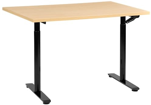 Beliani Manually Adjustable Standing Desk Modern Office Round Feet 120 x 60 cm Light Brown Top Black Steel Frame Destinas