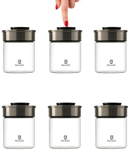 BURI Vorratsglas Vakuumglas 6er Set 700ml | Vorratsdosen Glas mit Edelstahl Deckel & Vakuum Klick-Mechanismus | Luftdicht mottensicher stapelbar spülmaschinenfest auslaufsicher